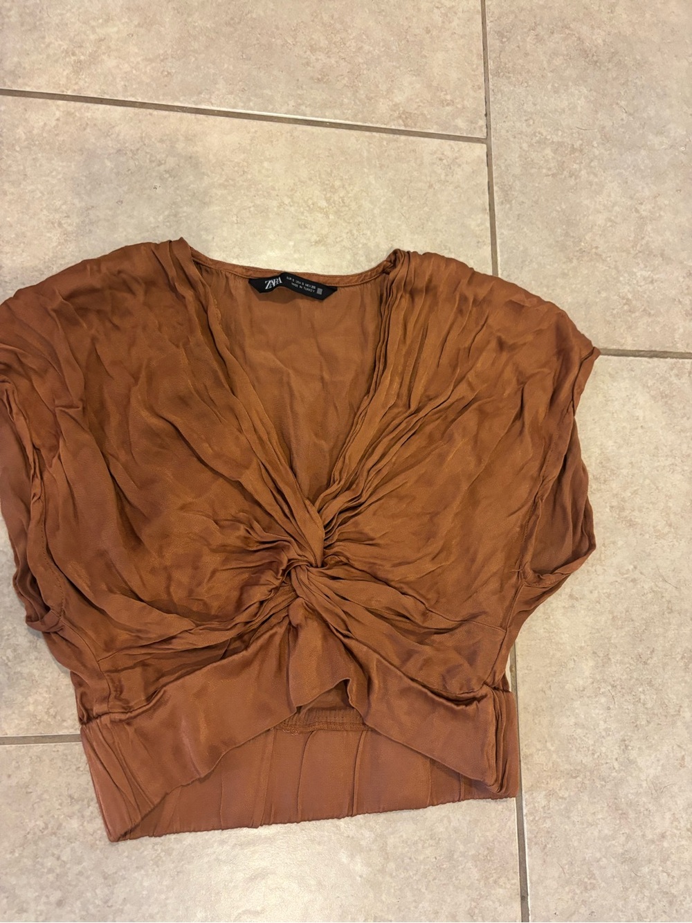 Zara Twisted Front Crop Top in Rust Brown